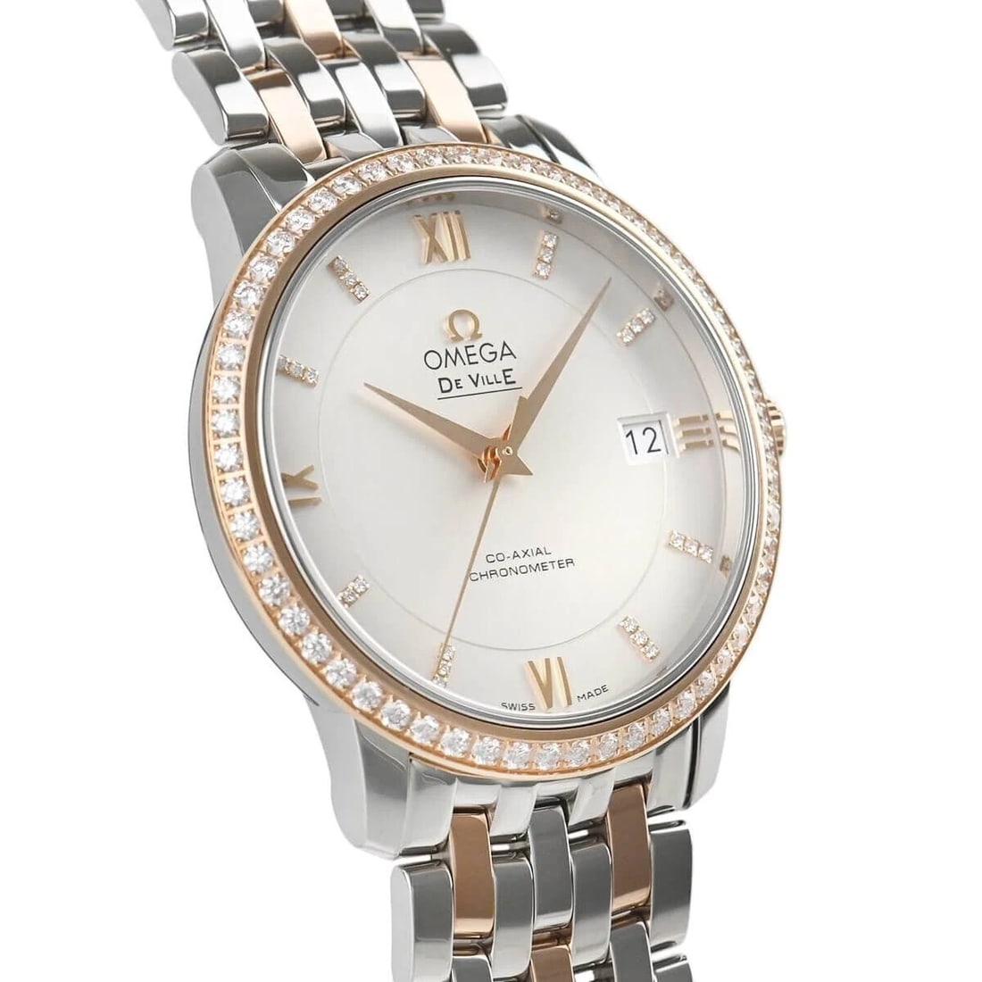 OMEGA DE VILLE PRESTIGE CO-AXIAL WATCH: Omega De Ville Prestige Co-Axial Watch Brand: OMEGA Type/Style: Wristwatch Material: SS + 18k Red Gold Color: Dial Color Silver Size: Case Size: 36.8mm Accessories: None Accessories Notice: When