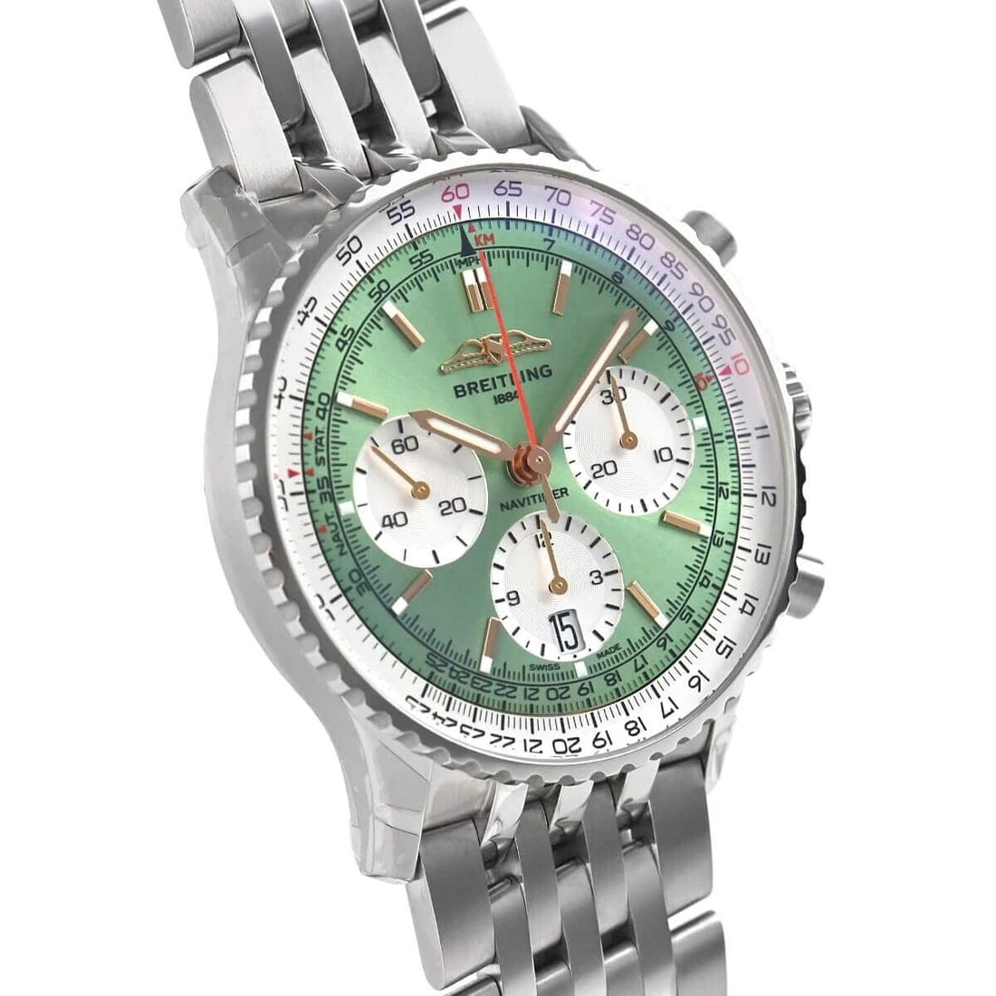 BREITLING NAVITIMER B CHRONOGRAPH WATCH: Breitling Navitimer B Chronograph Watch Brand: Breitling Type/Style: Wristwatch Material: SS Color: Dial Color Green Size: Case Size: 41mm Accessories: None Accessories Notice: When purcha