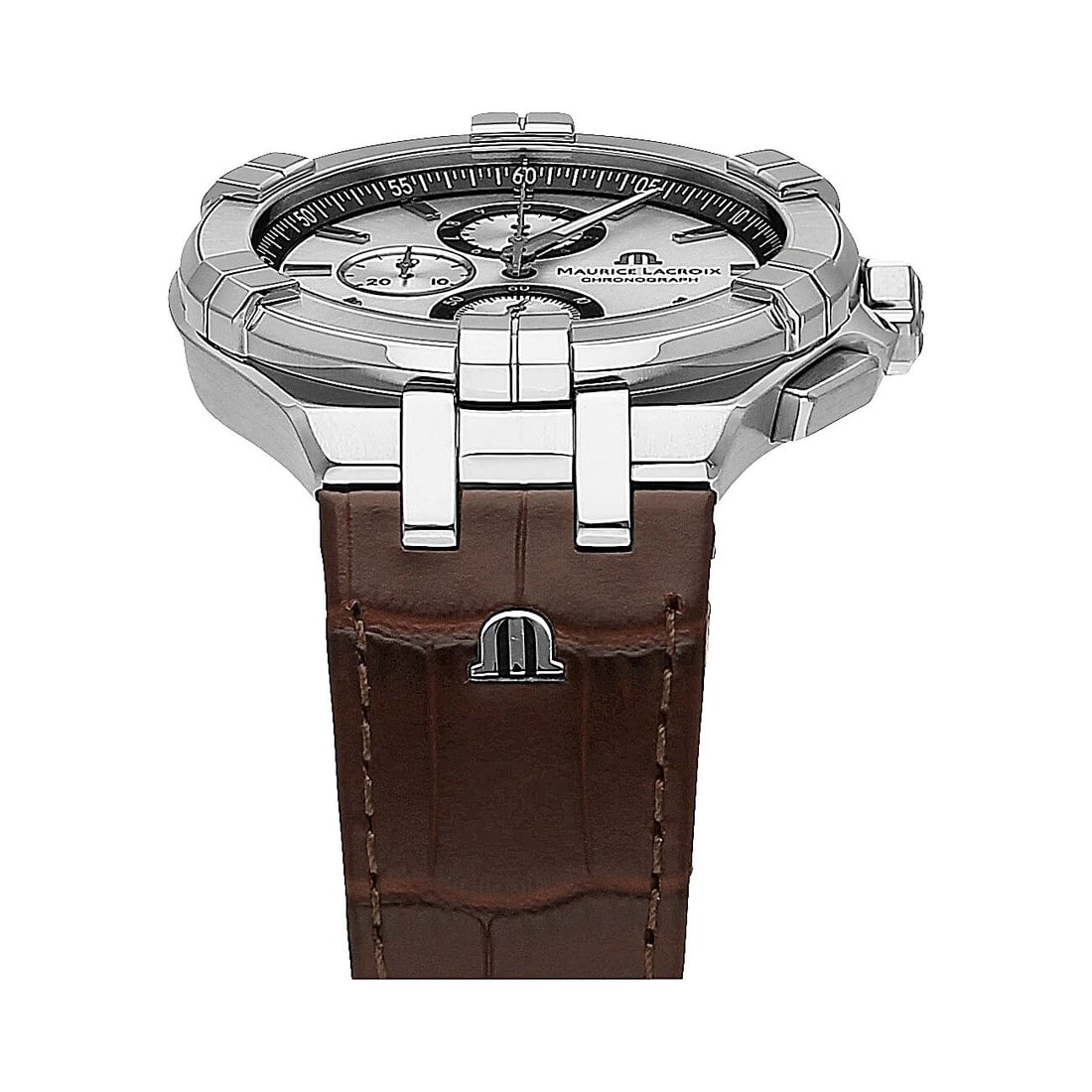 MAURICE LACROIX AIKON CHRONOGRAPH QUARTZ STAINLESS STEEL WATCH: Maurice Lacroix AIKON Chronograph Quartz Stainless Steel Watch Brand: Maurice Lacroix Type/Style: Wristwatch Material: SS leather Color: Dial Color Silver sun-brushed Size: Case Size: 44mm