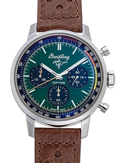 BREITLING TOP TIME FORD MUSTANG GREEN/BLACK NEW WATCH: Breitling Top Time Ford Mustang Green/Black New Watch Brand: Breitling Type/Style: Wristwatch Material: ss leather Color: Dial Color Black green Size: Case Size: 42mm Accessories: None Accessories