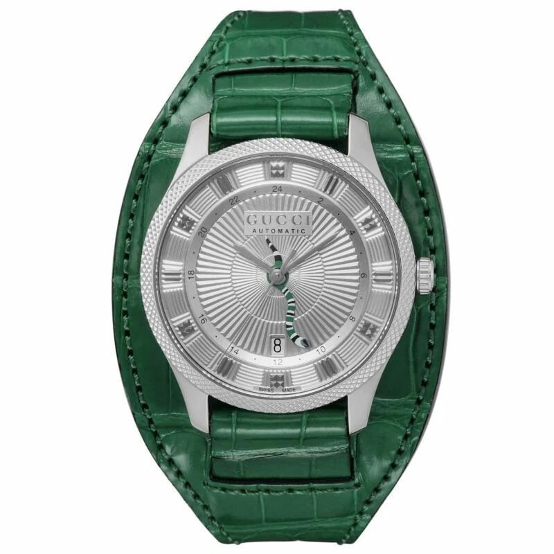 GUCCI ERICS WATCH: Gucci Erics Watch Brand: Gucci Type/Style: Wristwatch Material: ss leather Color: Dial Color Silver Size: Case diameter: 40 x 40 x 10 (mm), 60 (g) Accessories: None Accessories Notice: When