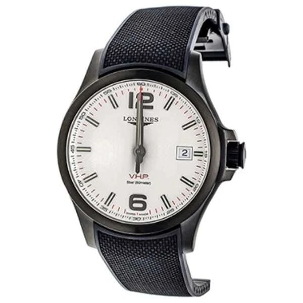 LONGINES CONQUEST V.H.P. SILVER WATCH: LONGINES Conquest V.H.P. Silver Watch Brand: Longines Type/Style: Wristwatch Material: SS rubber Color: Dial Color Silver Size: Case size] Height 43 x width 43 x thickness 12.5 mm Accessories: Non