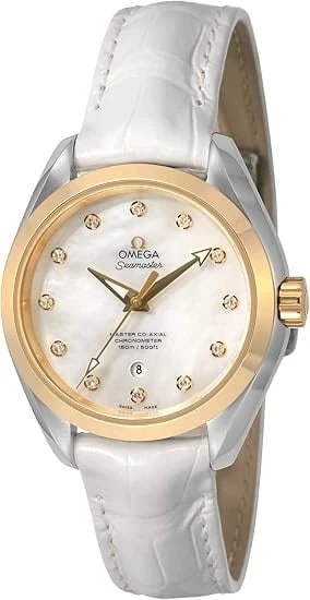 OMEGA SEAMASTER AQUA TERRA WHITE PEARL COAXIAL AUTOMATIC WATCH: OMEGA Seamaster Aqua Terra White Pearl Coaxial Automatic Watch Brand: OMEGA Type/Style: Wristwatch Material: SS + YG Color: Dial Color White MOP Size: Case Size: 34mm Accessories: None Accessories