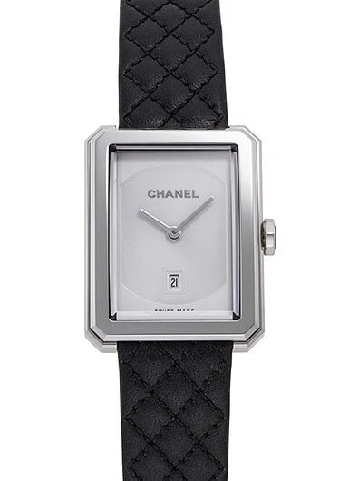 CHANEL BOYFRIEND SILVER NEW WATCH: Chanel Boyfriend Silver New Watch Brand: CHANEL Type/Style: Wristwatch Material: ss leather Color: Dial Color Silver Size: Case diameter 26.7 x 34.6mm Accessories: None Accessories Notice: When