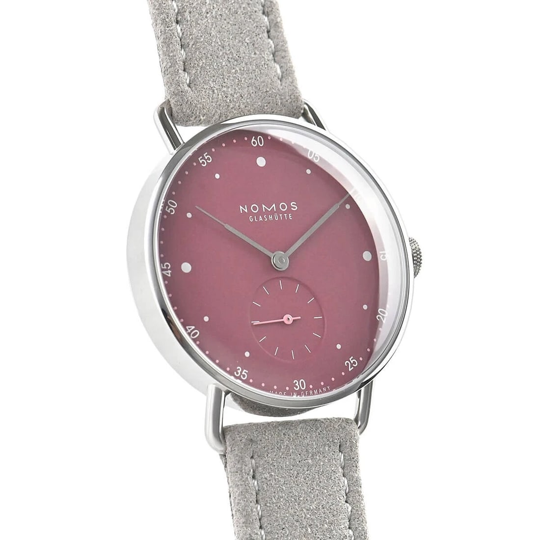 NOMOS GLASHUTTE METRO MUTED RED WATCH: Nomos Glashutte Metro Muted Red Watch Brand: NOMOS Type/Style: Wristwatch Material: SS Color: Dial Color wine Red Size: Case Size: 33mm Accessories: None Accessories Notice: When purchasing pre-owned