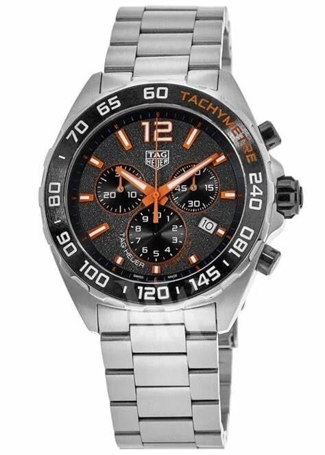 TAG HEUER FORMULA QUARTZ CHRONOGRAPH METAL BAND WATCH: TAG Heuer FORMULA Quartz Chronograph Metal Band Watch Brand: TAG Heuer Type/Style: Wristwatch Material: SS Color: Dial Color Grey blue Size: Case Size: 43mm Accessories: None Accessories Notice: When
