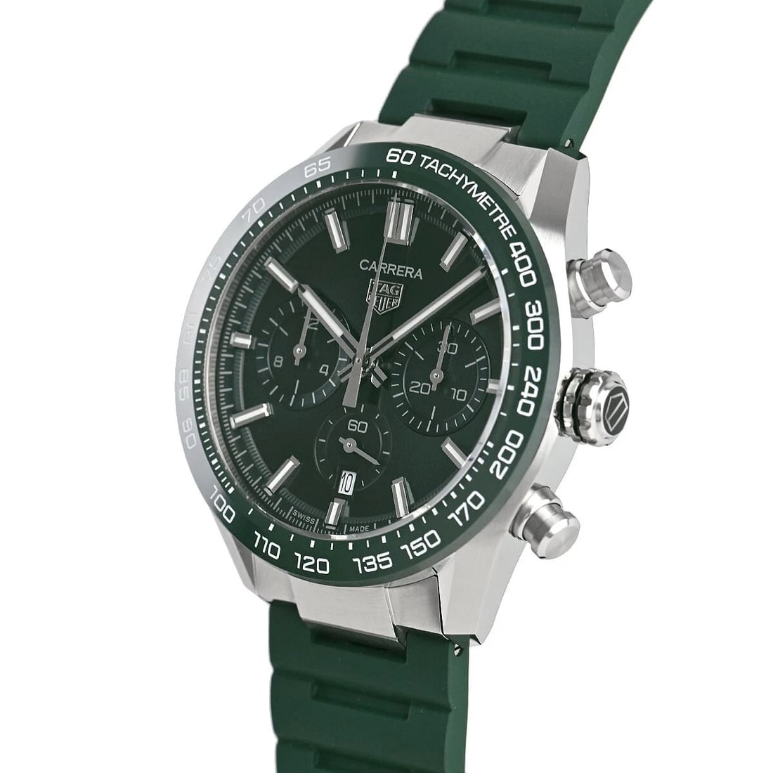 TAG HEUER CARRERA CALIBRE HEUER SPORT CHRONOGRAPH WATCH: TAG Heuer Carrera Calibre Heuer Sport Chronograph Watch Brand: TAG Heuer Type/Style: Wristwatch Material: SS CE Color: Dial Color Green Size: Case Size: 44mm Accessories: None Accessories Notice: