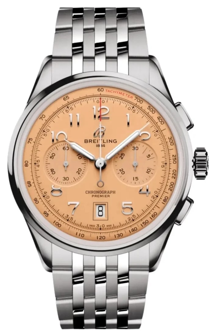 BREITLING PREMIER B CHRONOGRAPH WATCH: Breitling Premier B Chronograph Watch Brand: Breitling Type/Style: Wristwatch Material: SS Color: Dial Color copper Size: Case Size: 42mm Accessories: None Accessories Notice: When purchas