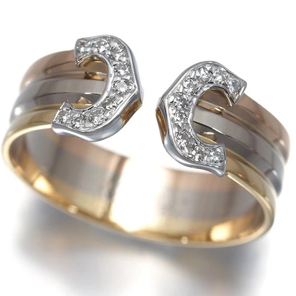 CARTIER RING DIAMOND 2C DOUBLE 18K YG/WG/RG: Cartier Ring Diamond 2C Double 18K YG/WG/RG Brand: Cartier Type/Style: Ring Material: 18K YG/WG/RG, Main Stone/Creation Natural Color: YG/WG/RG Size: US 7.25 - 7.5 Accessories: None Access