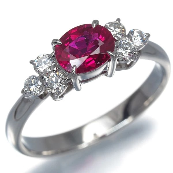 RUBY DIAMOND RING 900 PLATINUM - 2