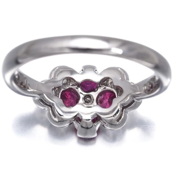 RUBY DIAMOND FLOWER RING 900 PLATINUM - 4