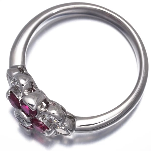 RUBY DIAMOND FLOWER RING 900 PLATINUM - 5