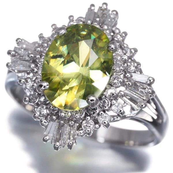 SPHENE DIAMOND TAPERED-CUT RING 900 PLATINUM: Sphene Diamond Tapered-cut Ring 900 Platinum Brand: Unbranded Type/Style: Ring Material: 900 /Platinum, Main Stone/Creation natural Color: SILVER Size: US 6.5-6.75 Accessories: None Access