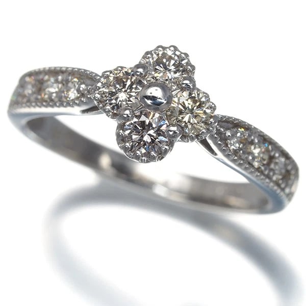 DIAMOND FLOWER MILGRAIN RING 900 PLATINUM: Diamond Flower Milgrain Ring 900 Platinum Brand: Unbranded Type/Style: Ring Material: 900/ Platinum, Main Stone/Creation Natural Color: SILVER Size: US 5.5-5.75 Accessories: None Accessori