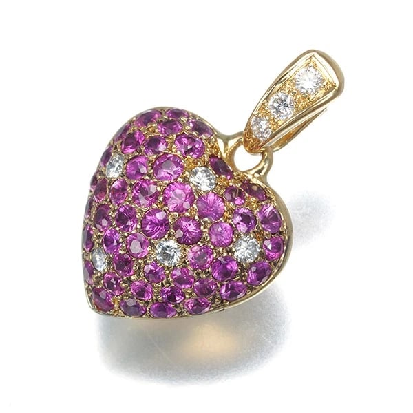 PINK SAPPHIREDIAMOND HEART PAVED PENDANT 18K 750 YELLOW GOLD (1 of 2)