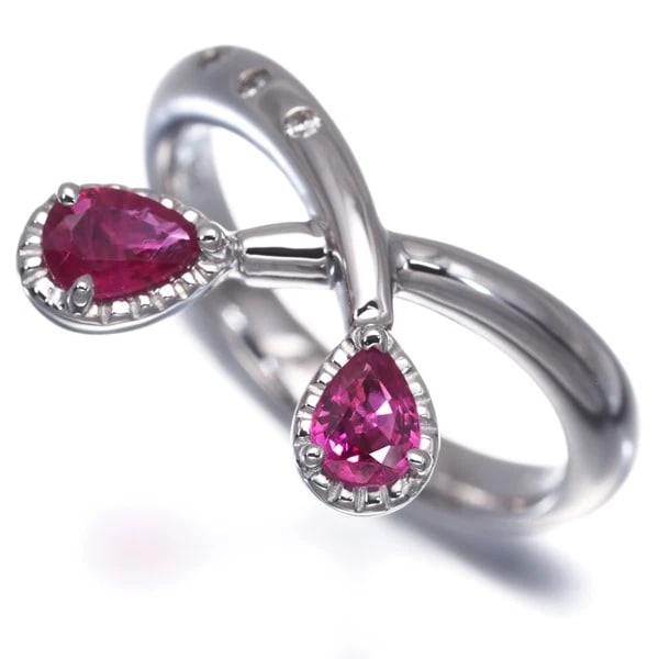 CISEY RING RUBY DIAMOND MILGRAIN 18K 750 WHITE GOLD - 2