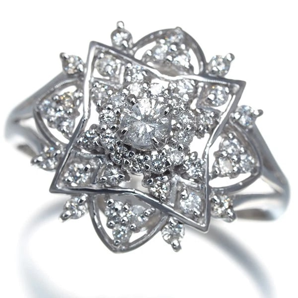 DIAMOND OPENWORK RING 900 PLATINUM: Diamond Openwork Ring 900 Platinum Brand: Unbranded Type/Style: Ring Material: 900 Platinum, Main Stone/Creation Natural Color: silver Size: US 5.75-6 Accessories: None Accessories Notice: When