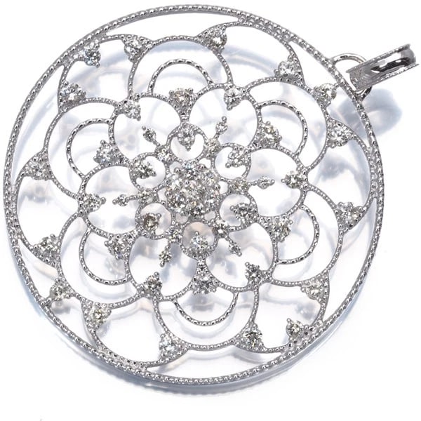DIAMOND PENDANT 18K 750 WHITE GOLD: Diamond Pendant 18K 750 White Gold Brand: Unbranded Type/Style: Pendant Material: 18K 750 White Gold, Main Stone/Creation Natural Color: White Size: Design size: 40.1 x 40.5mm Total length of the pend