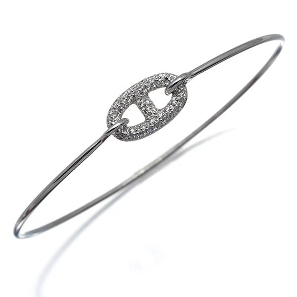 HERMES BRACELET DIAMOND BANGLE 18K WG: HERMES Bracelet Diamond Bangle 18K WG Brand: HERMES Type/Style: Bracelet Material: 18K / 750 / White Gold, Main Stone/Creation Natural Color: White Size: Inner circumference: 15cm Design width: 8.2mm 