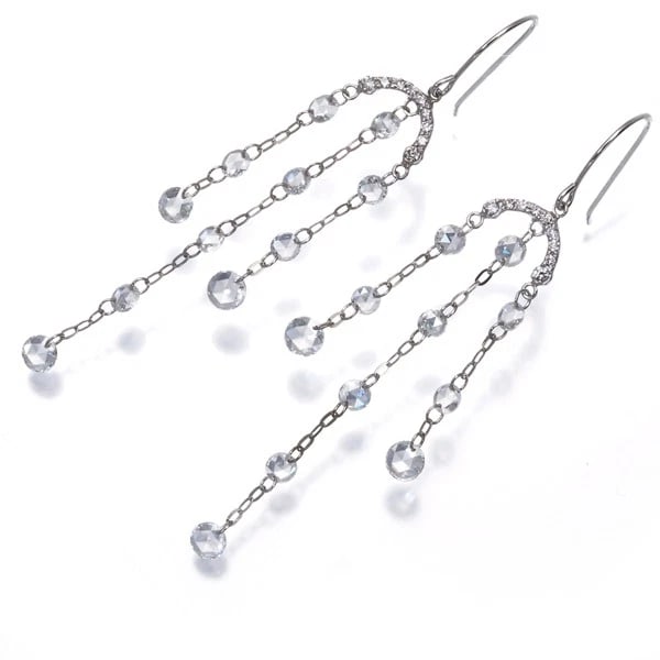 ROSE-CUT DIAMOND HOOK EARRINGS 18K 750 WHITE GOLD: Rose-cut Diamond Hook Earrings 18K 750 White Gold Brand: Unbranded Type/Style: EarRings Material: 18K 750 White Gold Color: White Size: Earring total length: 47.6mm Design size: 39.1 x 8.3mm