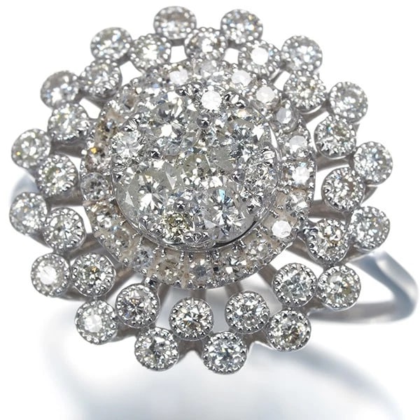 DIAMOND MILGRAIN FLOWER RING 18K 750 WHITE GOLD: Diamond Milgrain Flower Ring 18K 750 White Gold Brand: Unbranded Type/Style: Ring Material: 18K 750 White Gold, Main Stone/Creation Natural Color: White Size: US 6-6.25 Accessories: None A