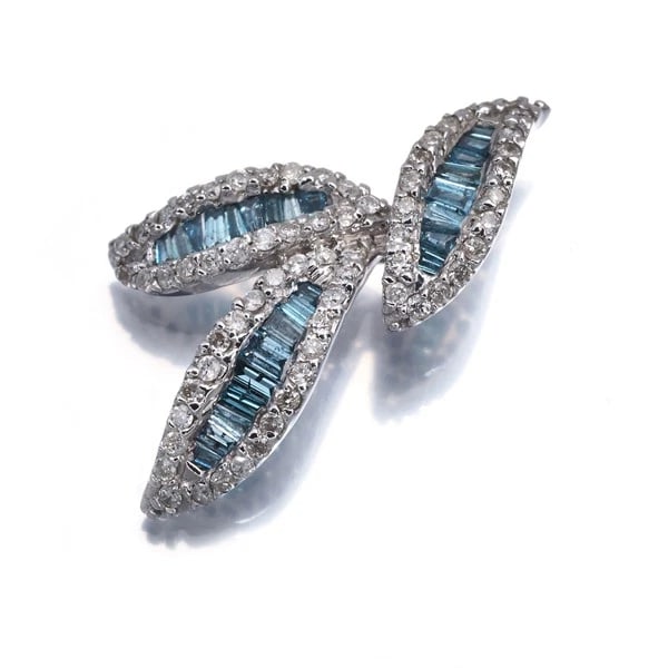 BLUE & CLEAR DIAMOND PENDANT 18K 750 WHITE GOLD: Blue & Clear Diamond Pendant 18K 750 White Gold Brand: Unbranded Type/Style: Pendant Material: 18K 750 White Gold, Main Stone/Creation Natural Color: White Size: Design size: 25.8 x 13.3mm Bail inner