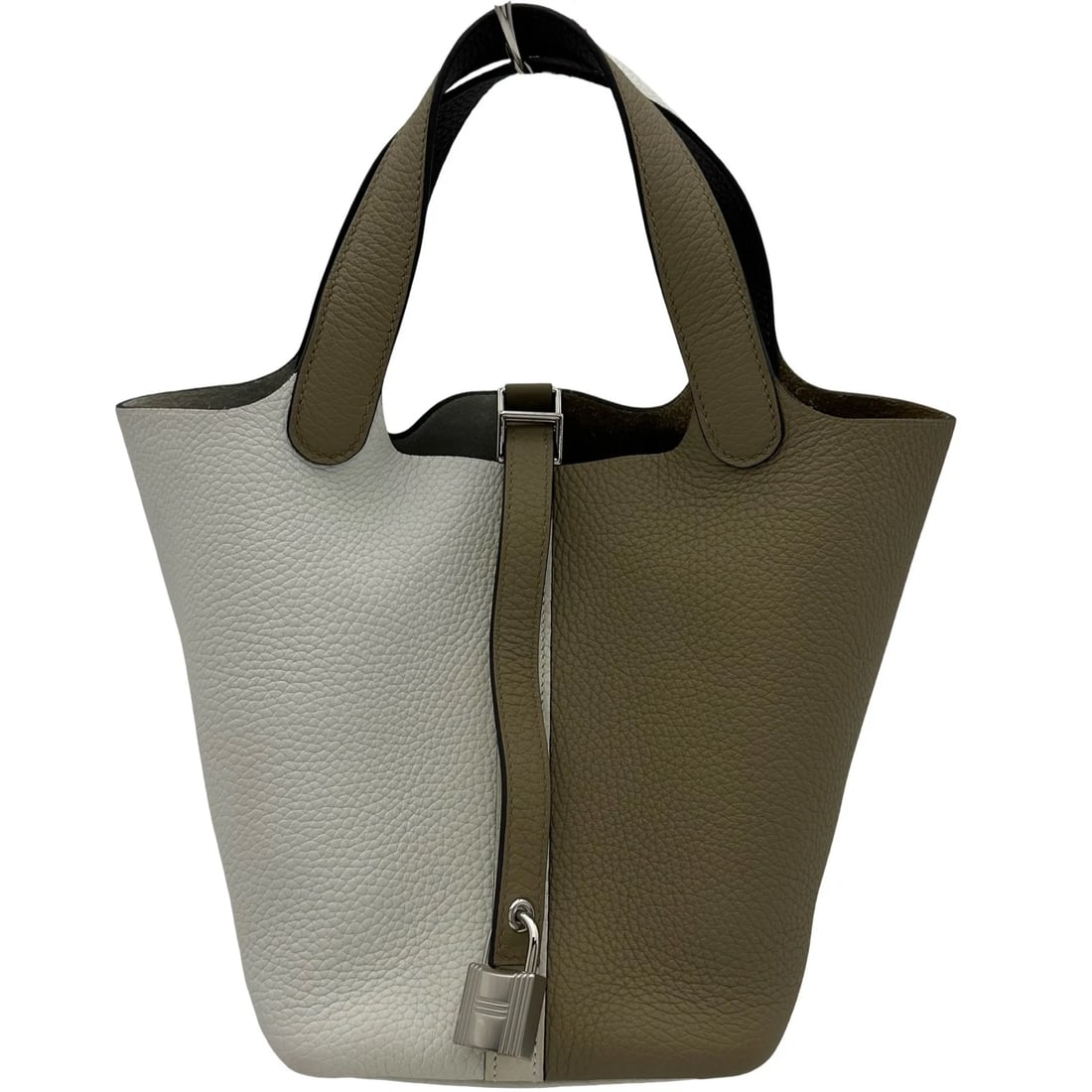 HERMES PICOTIN LOCK PM TRICOLOR HANDBAG: HERMES Picotin Lock PM Tricolor Handbag Brand: HERMES Type/Style: Handbag Material: Taurillon Clece Color: Beige Malfar/Macassar SilverHardware Size: W7.9 x H7.3x D5.1inch Accessories: None