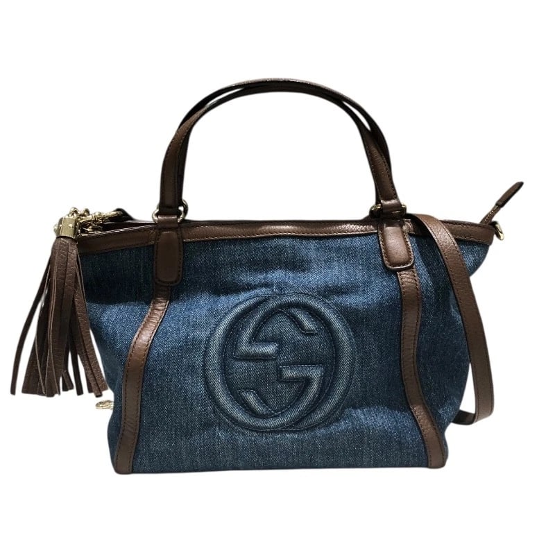 GUCCI SOHO DENIM TOTE BAG HANDBAG: GUCCI Soho Denim Tote Bag Handbag Brand: GUCCI Type/Style: Handbag Material: denim leather Color: blue Size: W10.2 x H8.3x D5.1inch Accessories: None Accessories Notice: When purchasing pre-owned