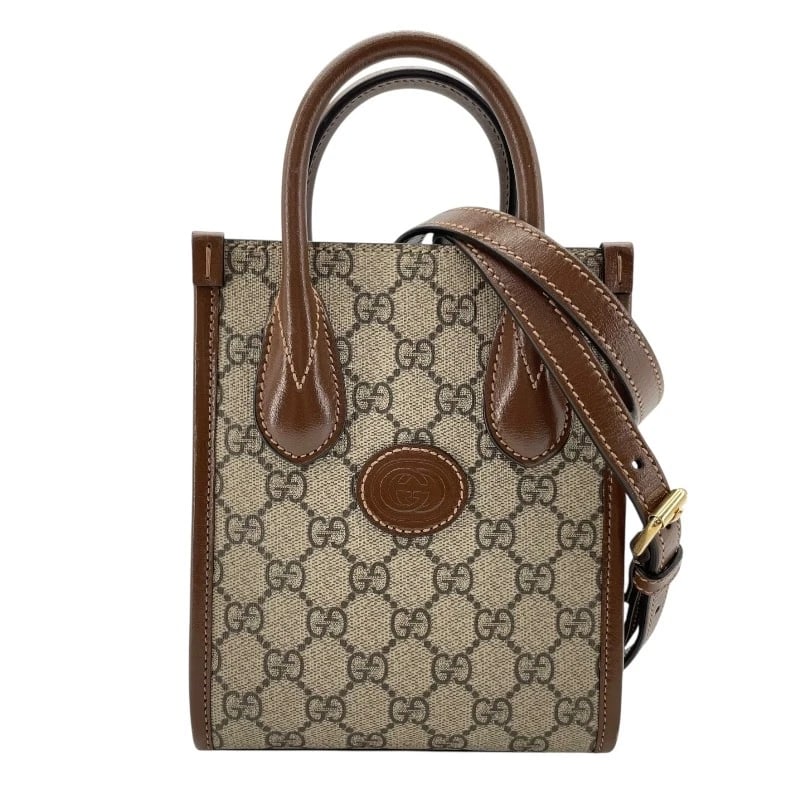 GUCCI INTERLOCKING G MINI TOTE SHOULDER BAG: GUCCI Interlocking G Mini Tote Shoulder Bag Brand: GUCCI Type/Style: Shoulder Bag Material: GG Supreme Color: Brown Size: W6.3 x H7.9x D2.8inch Accessories: None Accessories Notice: When purchasing