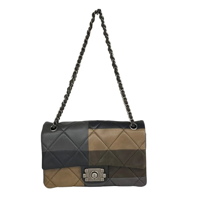 CHANEL BOY CHANEL FLAP BAG SHOULDER BAG: CHANEL Boy Chanel flap bag Shoulder Bag Brand: CHANEL Type/Style: Shoulder Bag Material: lambskin Color: Black x Brown x Khaki Size: W10.2 x H6.3x D3.1inch Accessories: None Accessories Notice: When