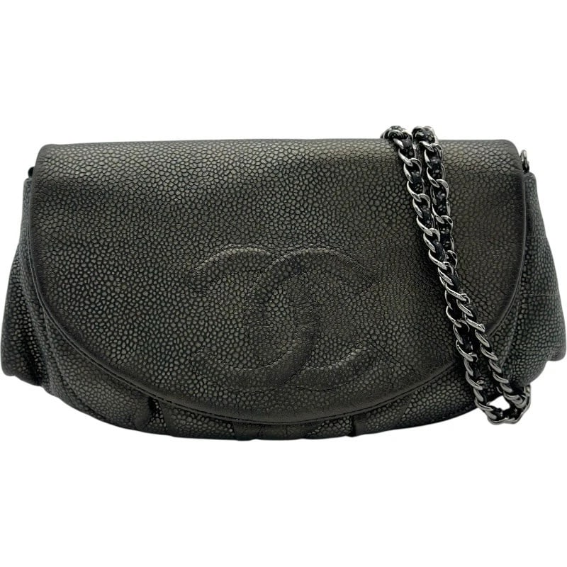CHANEL HALF MOON SHOULDER BAG: CHANEL Half Moon Shoulder Bag Brand: CHANEL Type/Style: Shoulder Bag Material: caviar Color: Dark Gray SVHardware Size: W7.5 x H5.1x D1.2inch Accessories: None Accessories Notice: When purchasing