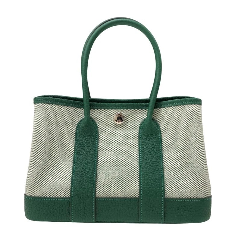 HERMES NEO GARDEN HANDBAG: HERMES Neo Garden Handbag Brand: HERMES Type/Style: Handbag Material: Toile Negonda Color: Ecru Vert Moyen SilverHardware Size: W9.1 x H6.3x D3.9inch Accessories: None Accessories Notice: When