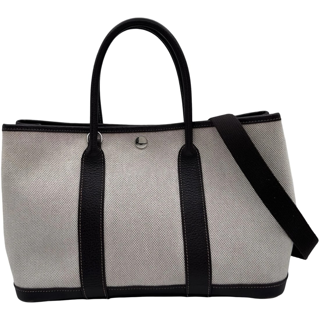HERMES GARDEN PARTY TPM OPTICAL HANDBAG: HERMES Garden Party TPM Optical Handbag Brand: HERMES Type/Style: Handbag Material: Toile buffle Color: Marron SilverHardware Size: W11.4 x H7.9x D5.1inch Accessories: None Accessories Notice: When