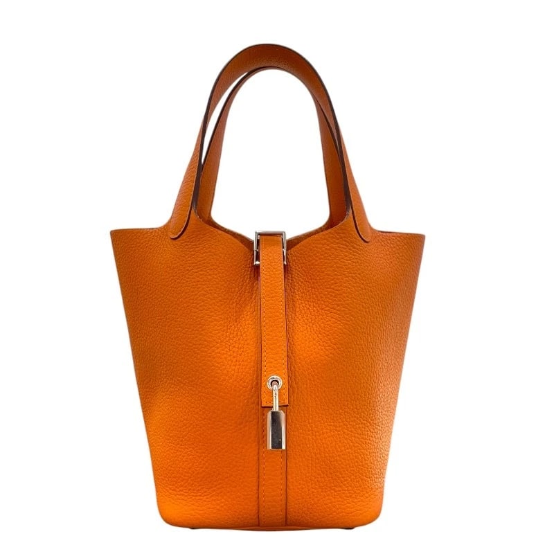 HERMES PICOTAN LOCK HANDBAG: HERMES Picotan Lock Handbag Brand: HERMES Type/Style: Handbag Material: Taurillon Clece Color: Orange SilverHardware Size: W7.5 x H7.3x D4.9inch Accessories: None Accessories Notice: When purchasing