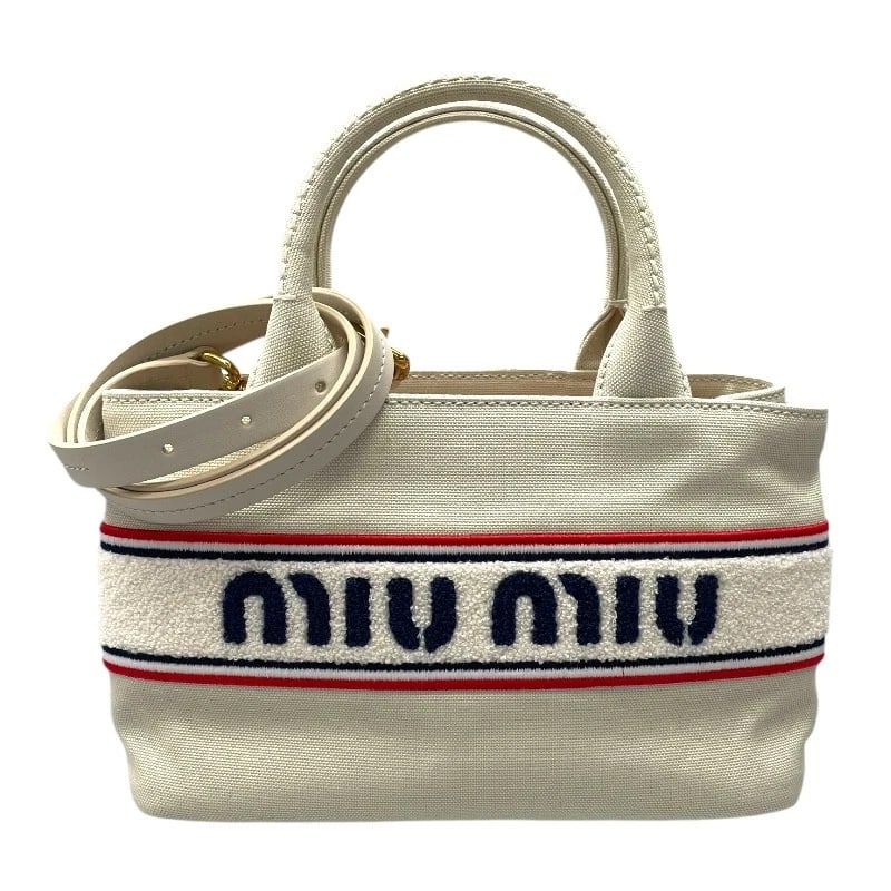 MIU MIU 2WAY HAND SHOULDER BAG: miu miu 2way Hand Shoulder Bag Brand: miu miu Type/Style: Shoulder Bag Material: canvas Color: Light gray Size: W9.4 x H5.5x D4.7inch Accessories: None Accessories Notice: When purchasing pre-owned