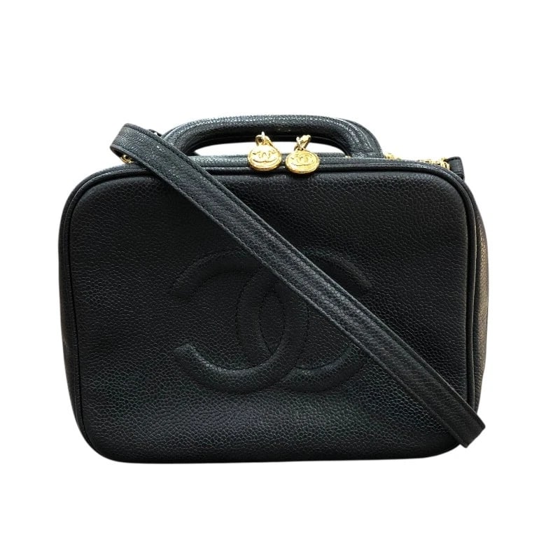 CHANEL COCO MARK 2-WAY VANITY SHOULDER BAG: CHANEL COCO Mark 2-way Vanity Shoulder Bag Brand: CHANEL Type/Style: Shoulder Bag Material: Caviar skin Color: Gold Hardware Size: W7.9 x H7.5x D3.9inch Accessories: None Accessories Notice: When
