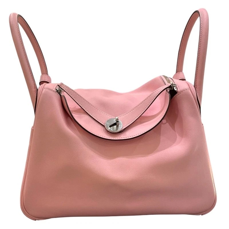 HERMES LINDY 30 HANDBAG: HERMES Lindy 30 Handbag Brand: HERMES Type/Style: Handbag Material: Swift Color: Rose Sakura SilverHardware Size: W11.6 x H7.5x D5.9inch Accessories: None Accessories Notice: When purchasing