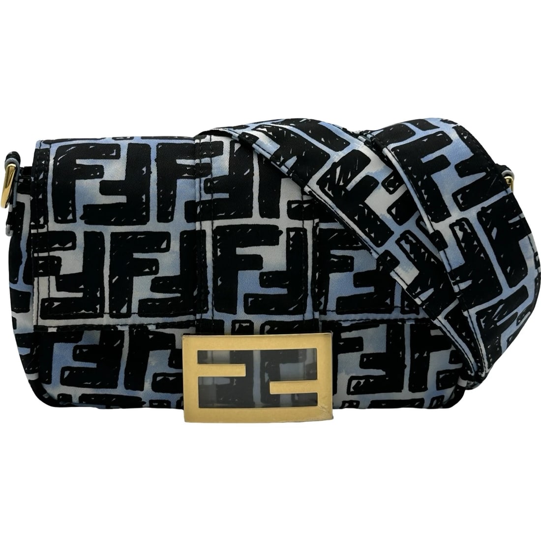 FENDI JOSHUA VIDES X ZUCCA BAGUETTE MINI BELT BAG: FENDI Joshua Vides x Zucca Baguette Mini Belt Bag Brand: FENDI Type/Style: Shoulder Bag Material: Nylon Color: Light blue Size: W18cm x H12cmx D4cmW7.1 x H4.7x D1.6inch Accessories: None Accessories
