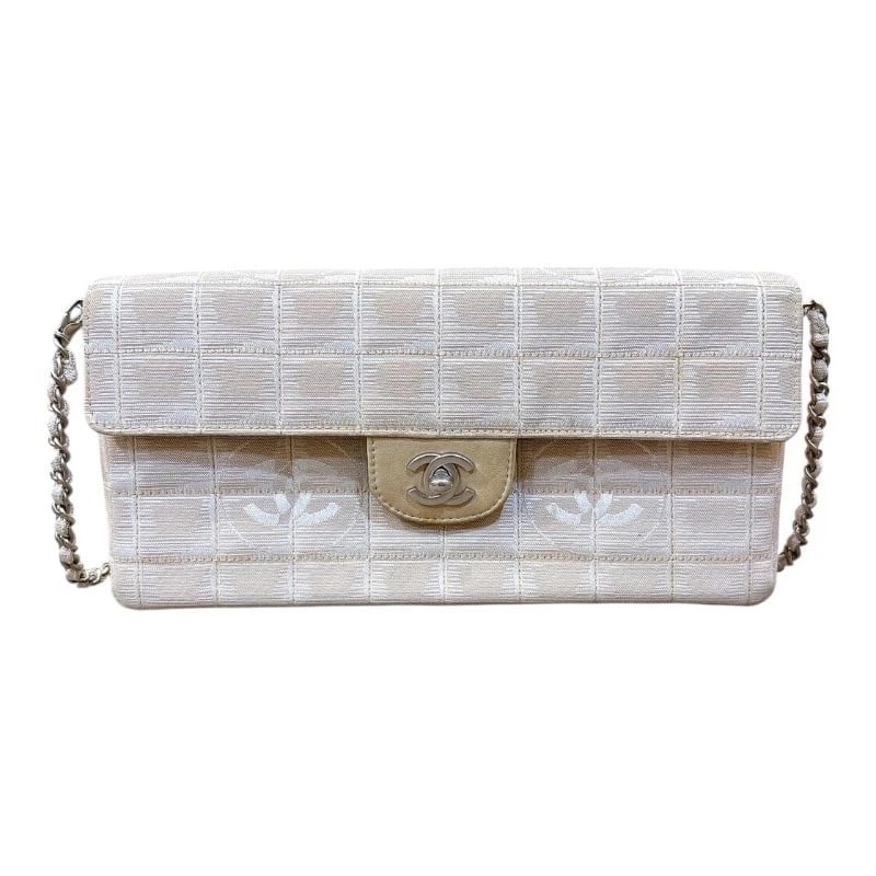 CHANEL NEW TRAVEL LINE SEMI SHOULDER BAG: CHANEL New Travel Line Semi Shoulder Bag Brand: CHANEL Type/Style: Shoulder Bag Material: Nylon jacquard Color: SilverHardware Size: W26cm x H13cmx D4cmW10.2 x H5.1x D1.6inch Accessories: None