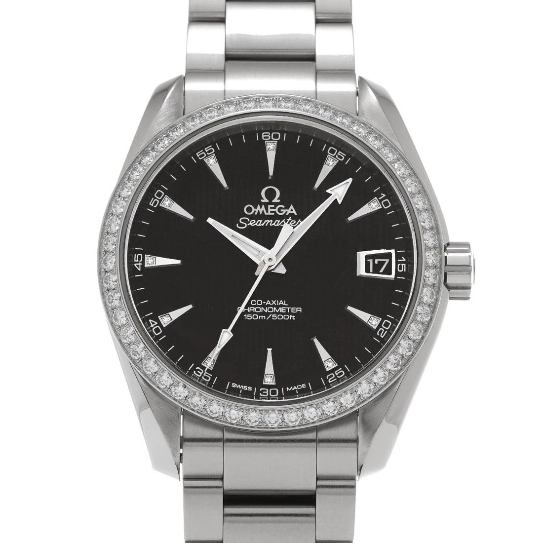 OMEGA SEAMASTER AQUA TERRA BLACK/DIAMOND WATCH: OMEGA Seamaster Aqua Terra Black/Diamond Watch Brand: OMEGA Type/Style: Wristwatch Material: Band Material Stainless steel, Case Material Stainless steel Color: Dial Color Black/Diamond Size: ?Case? H