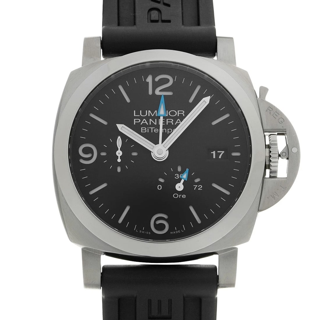 PANERAI LUMINOR BITEMPO POWER RESERVE BLACK WATCH: PANERAI Luminor BiTempo Power Reserve Black Watch Brand: PANERAI Type/Style: Wristwatch Material: Band Material rubber, Case Material Stainless steel Color: Dial Color Black Size: ?Case? H/about 44mm