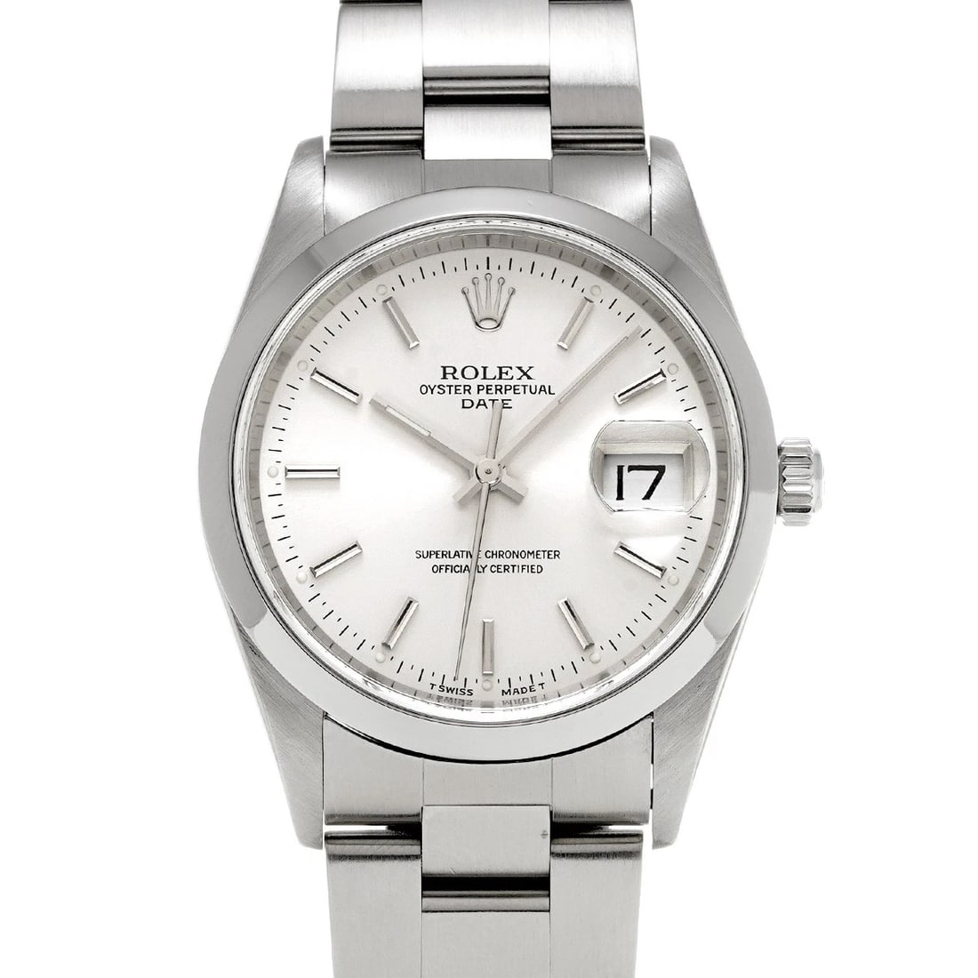 ROLEX OYSTER PERPETUAL DATE SILVER WATCH: ROLEX Oyster Perpetual Date Silver Watch Brand: ROLEX Type/Style: Wristwatch Material: Band Material Stainless steel, Case Material Stainless steel Color: Dial Color silver Size: ?Case? H/about 34mm