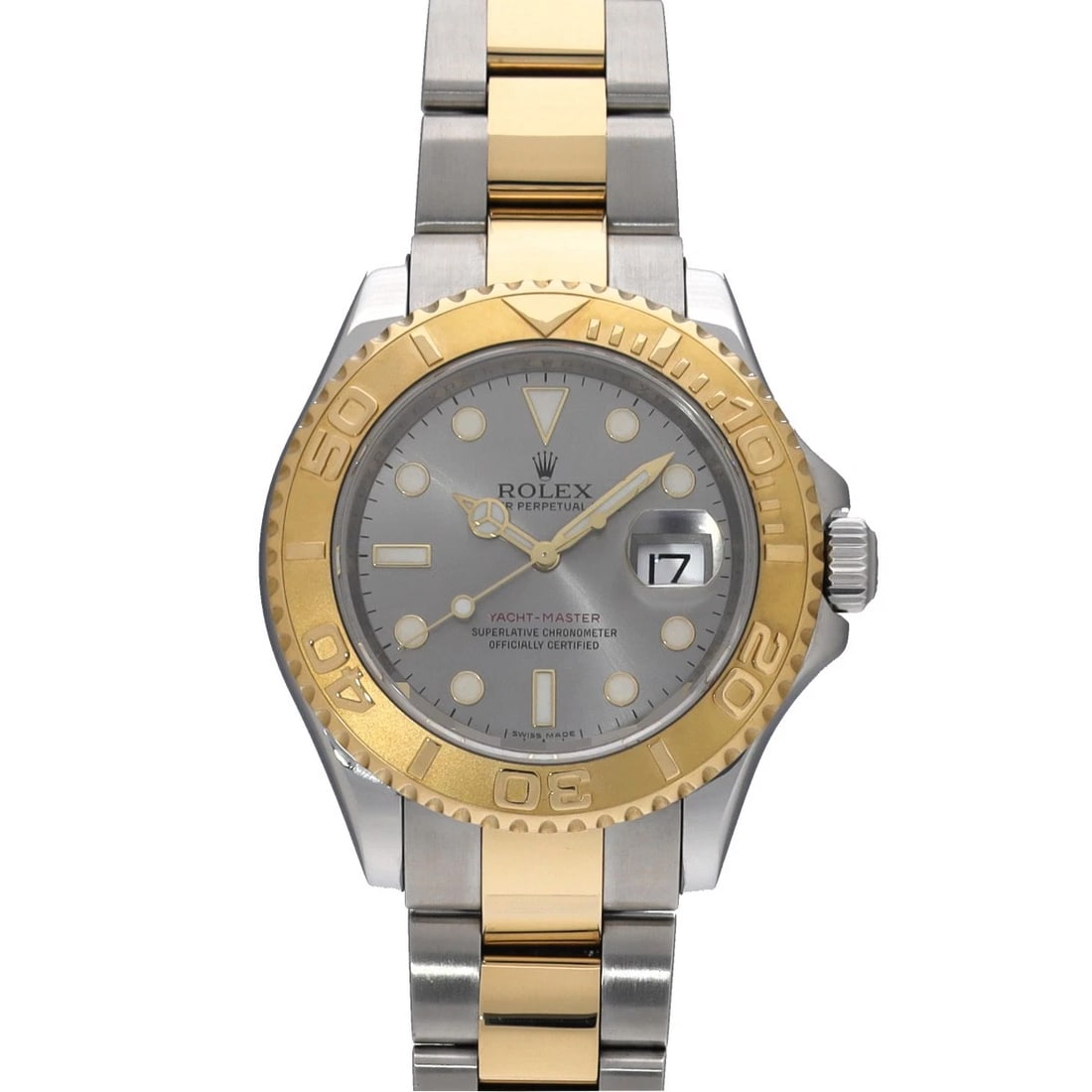 ROLEX YACHT-MASTER GRAY WATCH: ROLEX Yacht-Master Gray Watch Brand: ROLEX Type/Style: Wristwatch Material: Band Material Stainless steel/Yellow Gold, Case Material Stainless steel Color: Dial Color Gray Size: ?Case? H/about 40mm W/