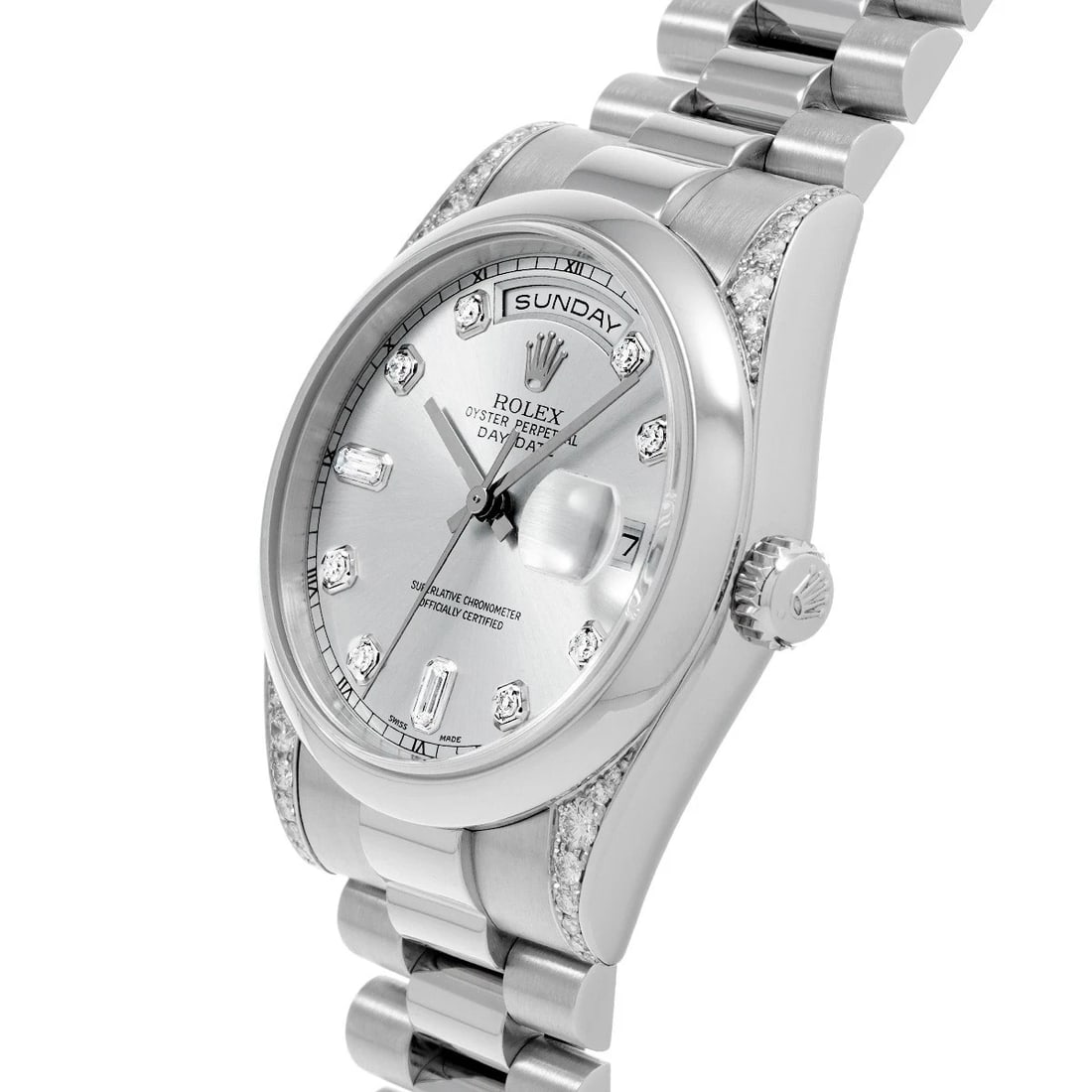 ROLEX DAY-DATE SILVER/DIAMOND WATCH - 2