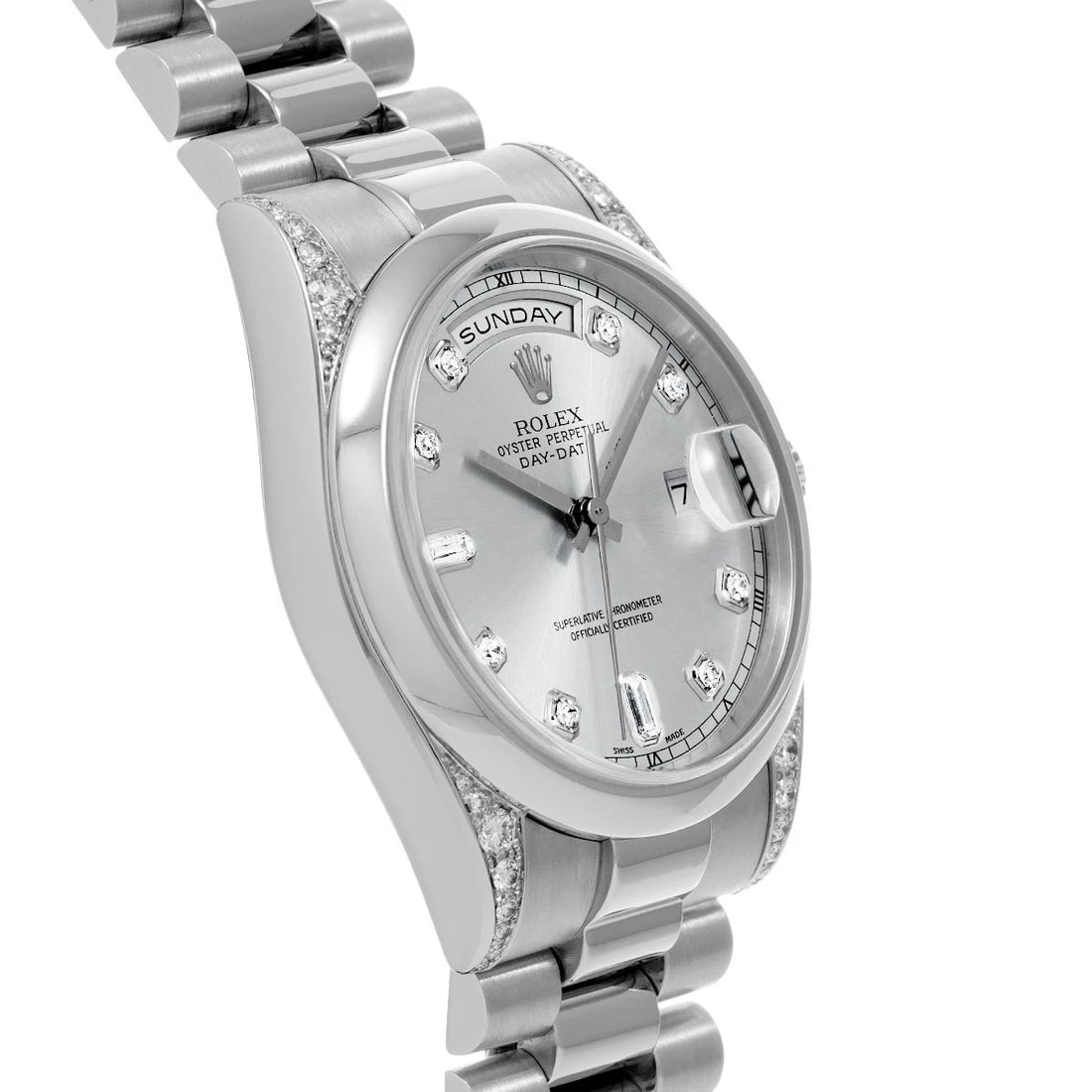 ROLEX DAY-DATE SILVER/DIAMOND WATCH - 3