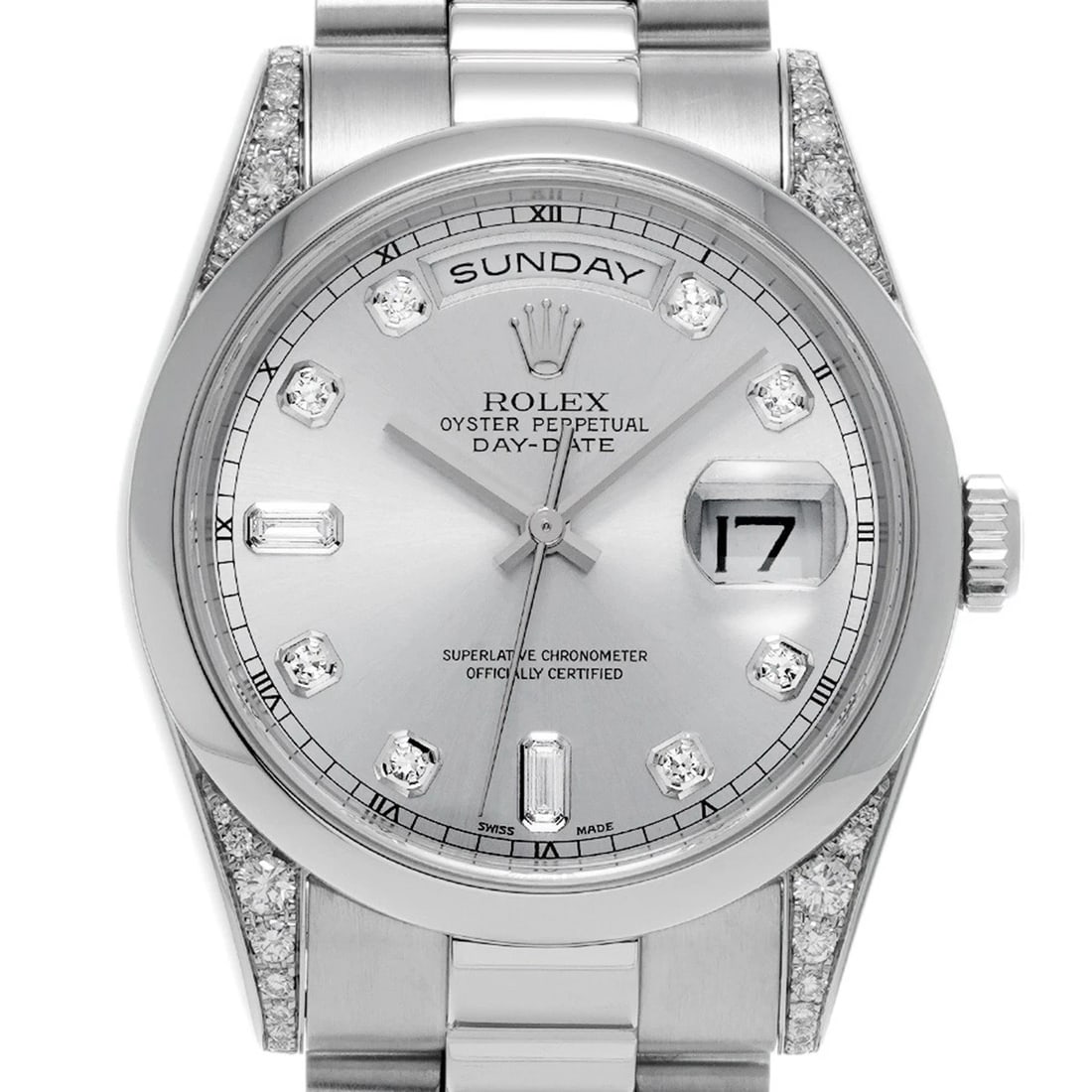 ROLEX DAY-DATE SILVER/DIAMOND WATCH - 4