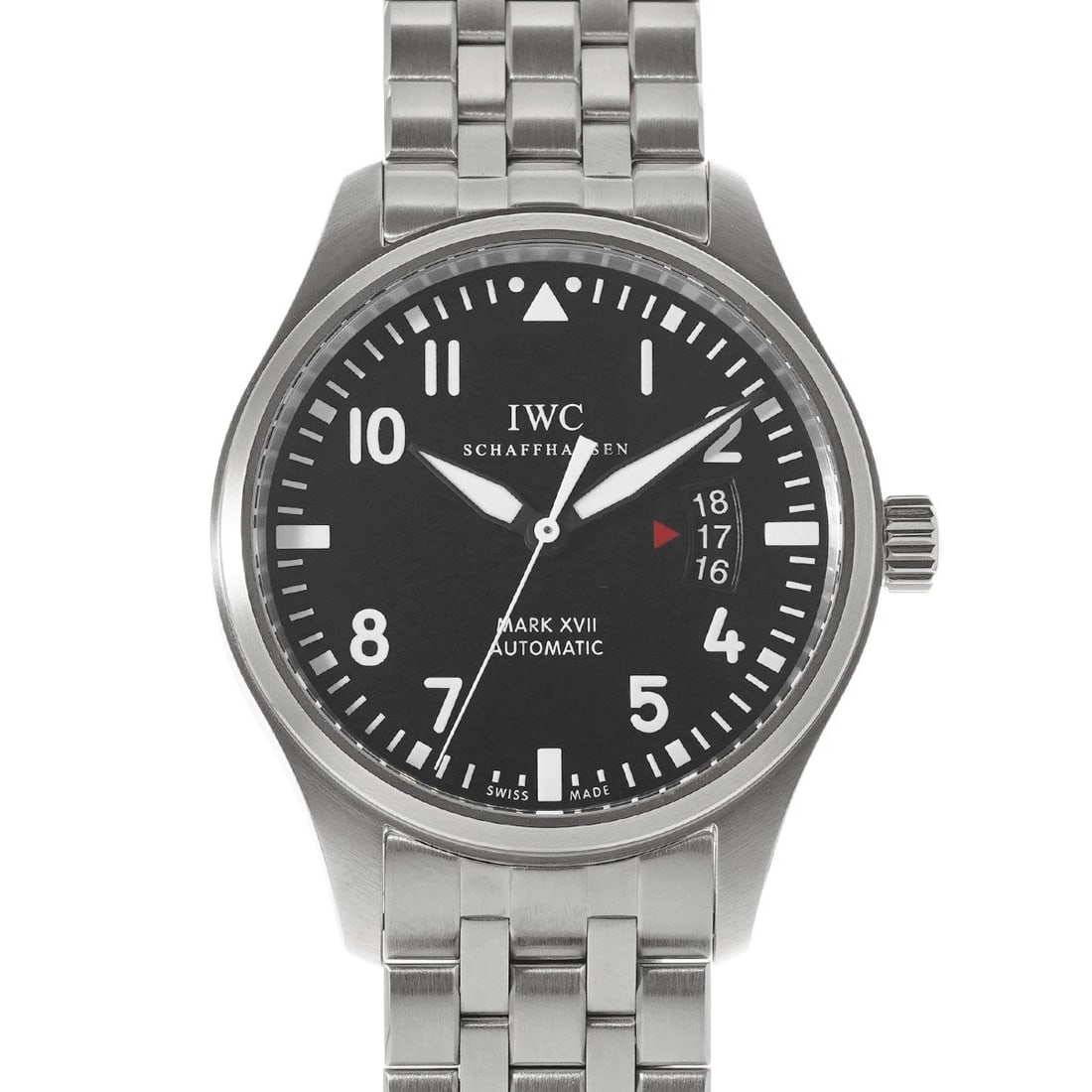 IWC PILOT WATCH MARK XVII BLACK WATCH: IWC Pilot Watch Mark XVII Black Watch Brand: IWC Type/Style: Wristwatch Material: Band Material Stainless steel, Case Material Stainless steel Color: Dial Color Black Size: ?Case? H/about 41mm