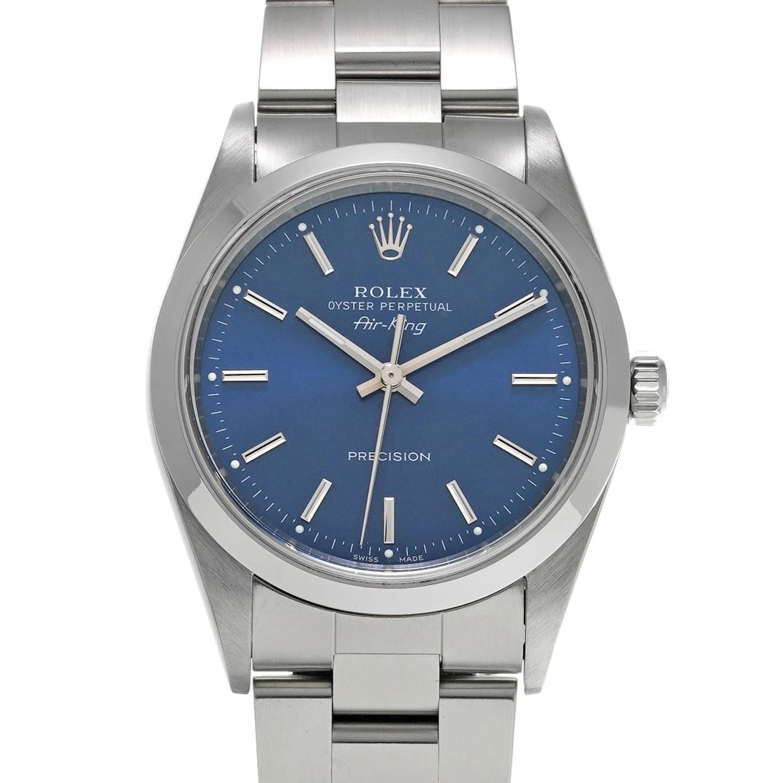 ROLEX AIR-KING BLUE WATCH: ROLEX Air-King Blue Watch Brand: ROLEX Type/Style: Wristwatch Material: Band Material Stainless steel, Case Material Stainless steel Color: Dial Color Blue Size: ?Case? H/about 34mm W/about 34mm