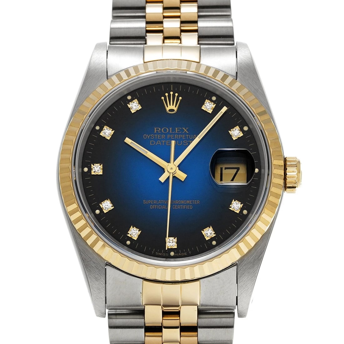 ROLEX DATEJUST BLUE GRADIENT/DIAMOND WATCH: ROLEX Datejust Blue Gradient/Diamond Watch Brand: ROLEX Type/Style: Wristwatch Material: Band Material Stainless steel/Yellow Gold, Case Material Stainless steel Color: Dial Color Blue Gradient/Diamon