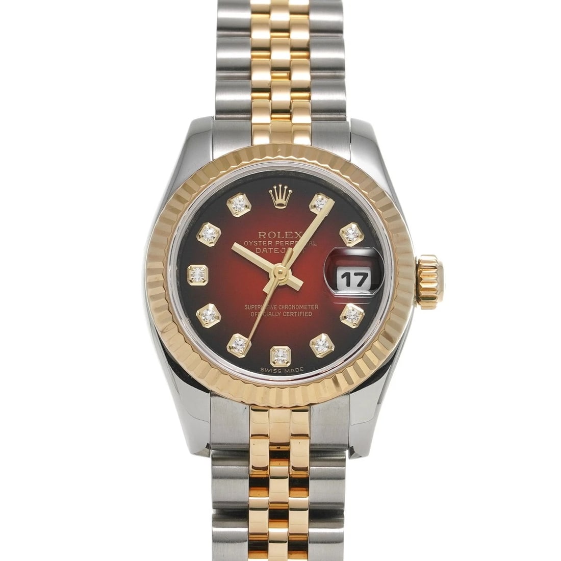 ROLEX DATEJUST CHERRY GRADATION/DIAMOND WATCH: ROLEX Datejust Cherry Gradation/Diamond Watch Brand: ROLEX Type/Style: Wristwatch Material: Band Material Stainless steel/Yellow Gold, Case Material Stainless steel Color: Dial Color Cherry